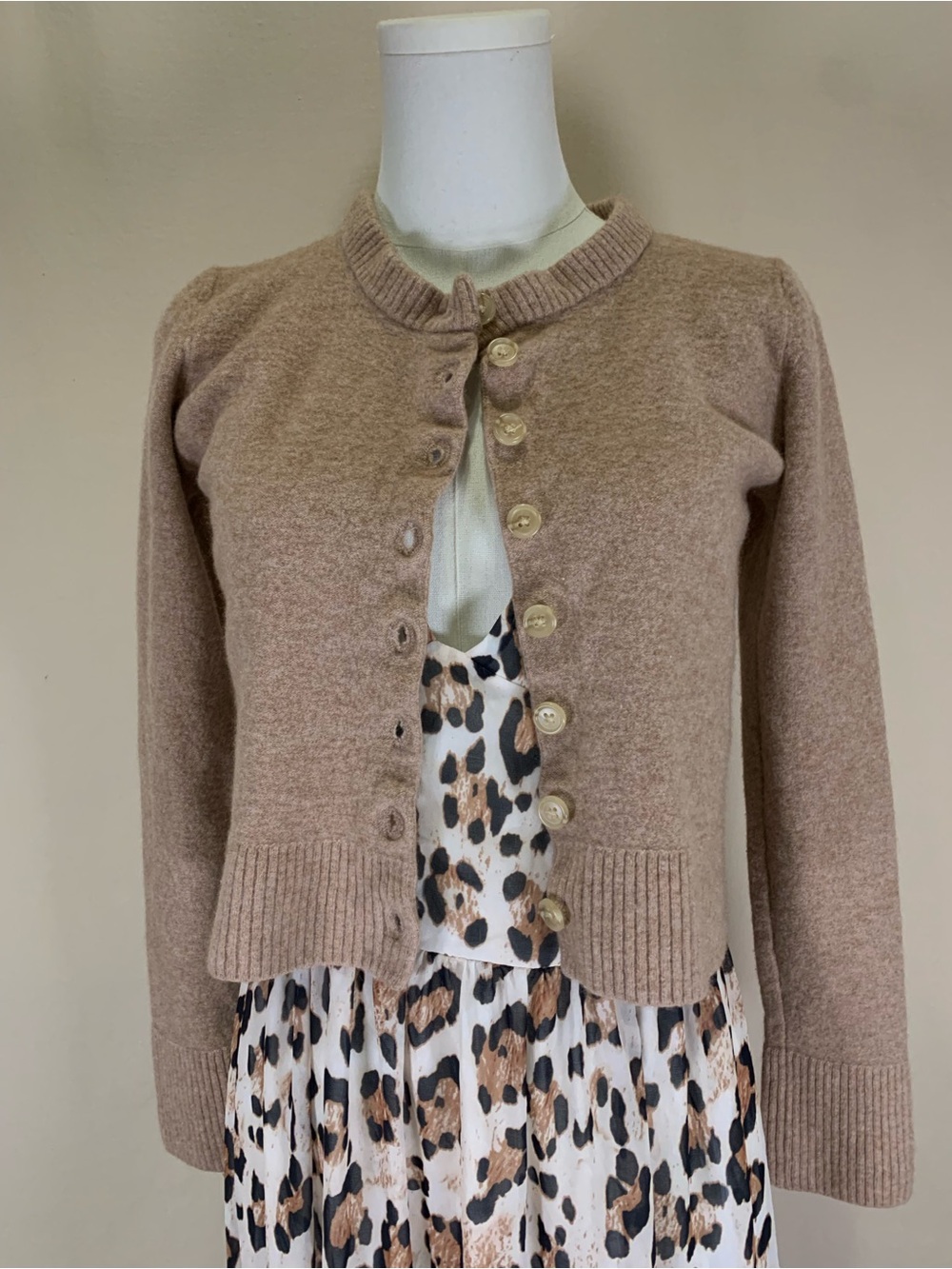 WAYF Camel Wool Cashmere Blend Button Cardigan Size S